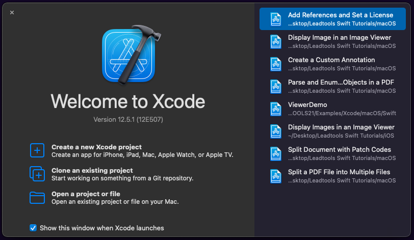 Xcode启动屏幕截图。
