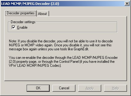 LEAD MCMP/MJPEG解码器属性页